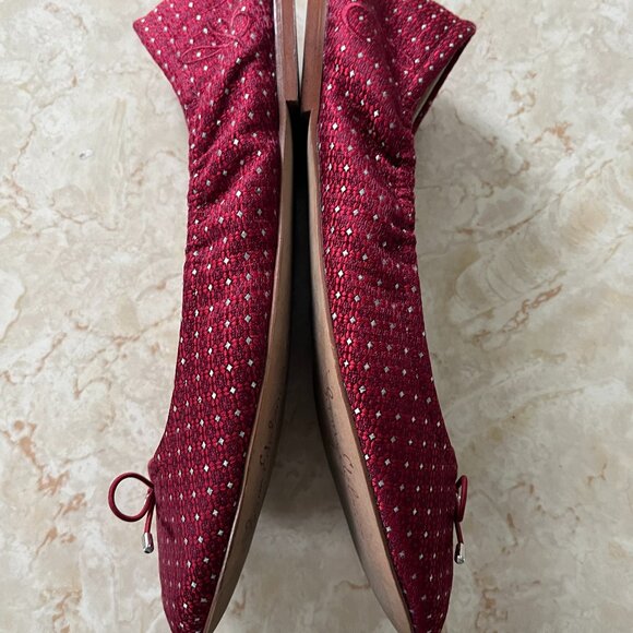 Sam Edelman Sz 9 Felicia Ballet Flat Burgundy Damask with Bow and Logo Charm - Picture 11 of 16